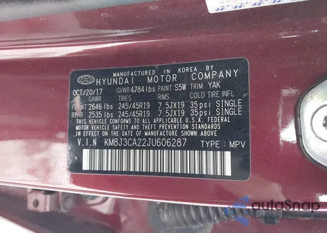 2018 Hyundai Tucson Limited z USA, uszkodzony, nr VIN KM8J3CA22JU606287